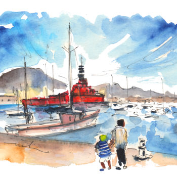 Ζωγραφική με τίτλο "Cartagena Harbour 02" από Miki De Goodaboom, Αυθεντικά έργα τέχνης, Ακουαρέλα