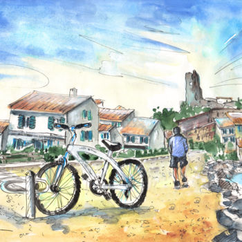 Schilderij getiteld "Bike Ride To Gruiss…" door Miki De Goodaboom, Origineel Kunstwerk, Aquarel