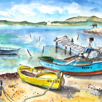 「Boats in Gruissan」というタイトルの絵画 Miki De Goodaboomによって, オリジナルのアートワーク, 水彩画
