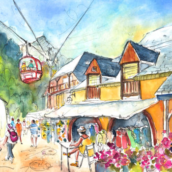 Ζωγραφική με τίτλο "Artouste Village 02" από Miki De Goodaboom, Αυθεντικά έργα τέχνης, Ακουαρέλα