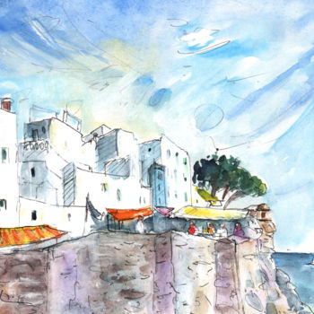 Painting titled "Peniscola Old Town…" by Miki De Goodaboom, Original Artwork, Watercolor