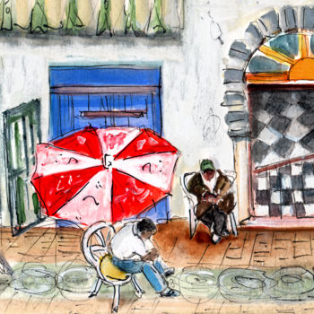 Painting titled "Street Scene In Ess…" by Miki De Goodaboom, Original Artwork, Gouache