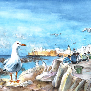 Painting titled "Seagull In Essaouira" by Miki De Goodaboom, Original Artwork, Ink