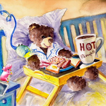 Malerei mit dem Titel "Breakfast In Bed" von Miki De Goodaboom, Original-Kunstwerk, Aquarell