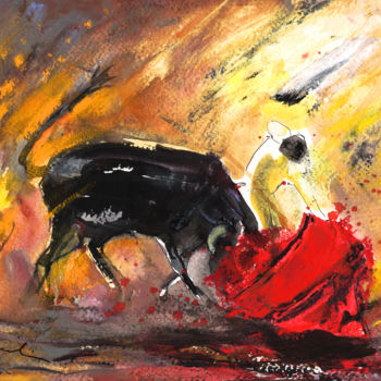 Painting titled "Bullfighting In Sha…" by Miki De Goodaboom, Original Artwork, Gouache