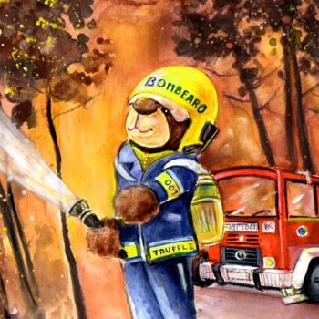 Painting titled "Fireman Truffle McF…" by Miki De Goodaboom, Original Artwork, Watercolor