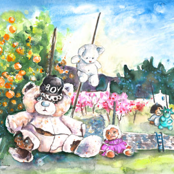 Pintura intitulada "Go Teddy" por Miki De Goodaboom, Obras de arte originais, Aquarela