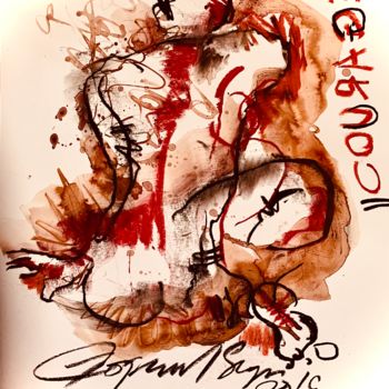 Painting titled "Courage" by Gopaal Seyn, Original Artwork, Charcoal