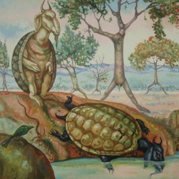 Painting titled "goat-turtles of the…" by Gopikrishna, Original Artwork