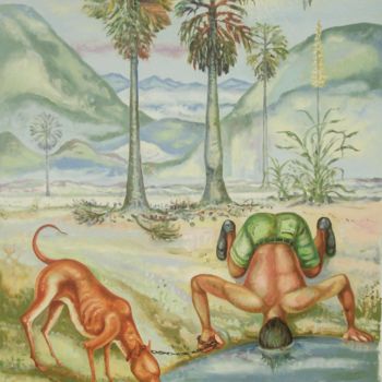 Painting titled "master and dog quen…" by Gopikrishna, Original Artwork
