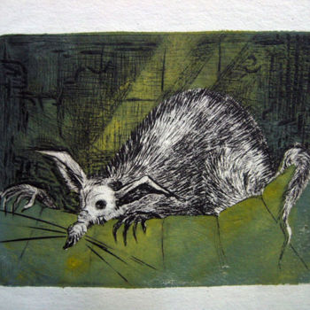 Obrazy i ryciny zatytułowany „Green Rat #ArtistSu…” autorstwa Goran Nemarnik, Oryginalna praca, Linoryty