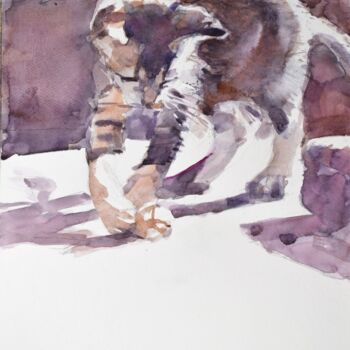 Painting titled "KItty cat" by Goran Žigolić (watercolors), Original Artwork, Watercolor