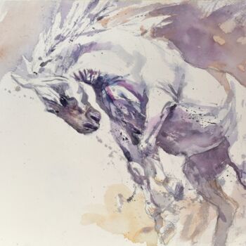 Painting titled "Horse in jump" by Goran Žigolić (watercolors), Original Artwork, Watercolor