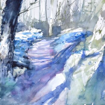 Malerei mit dem Titel "Bluebell woods" von Goran Žigolić (watercolors), Original-Kunstwerk, Aquarell