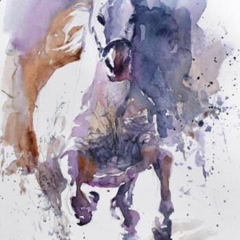 Картина под названием "The horse in the sn…" - Goran Žigolić (watercolors), Подлинное произведение искусства, Акварель