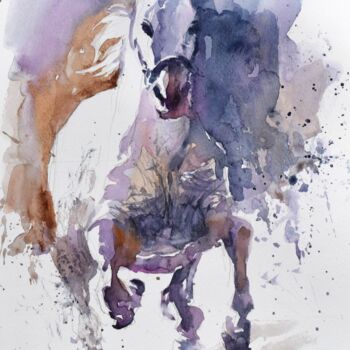 Painting titled "The horse in the sn…" by Goran Žigolić (watercolors), Original Artwork, Watercolor