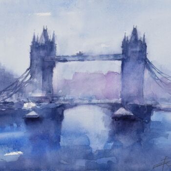 Malerei mit dem Titel "Tower bridge in Win…" von Goran Žigolić (watercolors), Original-Kunstwerk, Aquarell