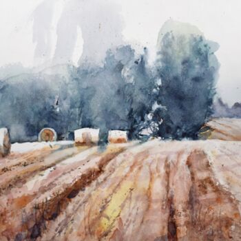 "Wheat field with ba…" başlıklı Tablo Goran Žigolić (watercolors) tarafından, Orijinal sanat, Suluboya