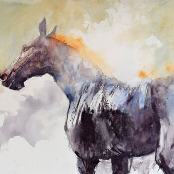 제목이 "Horse steam 7"인 미술작품 Goran Žigolić (watercolors)로, 원작, 수채화