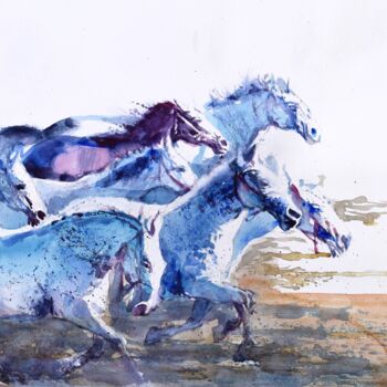 Ζωγραφική με τίτλο "Horses" από Goran Žigolić (watercolors), Αυθεντικά έργα τέχνης, Ακουαρέλα