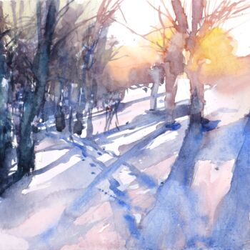 Картина под названием "Snowscape" - Goran Žigolić (watercolors), Подлинное произведение искусства, Акварель