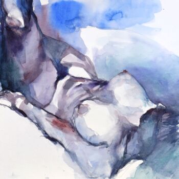 Malerei mit dem Titel "Nude lying pose in…" von Goran Žigolić (watercolors), Original-Kunstwerk, Aquarell