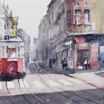 "Tram in Prague" başlıklı Tablo Goran Žigolić (watercolors) tarafından, Orijinal sanat, Suluboya
