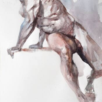 Painting titled "Nude man in twist" by Goran Žigolić (watercolors), Original Artwork, Watercolor