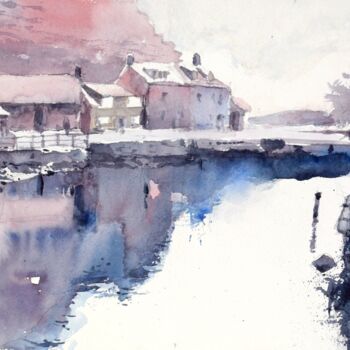 Pintura intitulada "Staithes harbour ,Y…" por Goran Žigolić (watercolors), Obras de arte originais, Aquarela