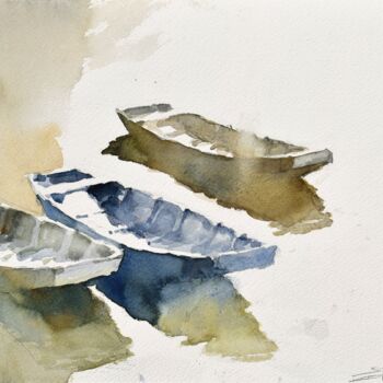 제목이 "Three boats 3"인 미술작품 Goran Žigolić (watercolors)로, 원작, 수채화
