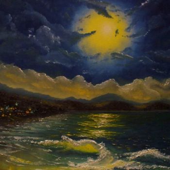 Malerei mit dem Titel "Vagues de la nuit" von Oksana Gordijko, Original-Kunstwerk, Öl