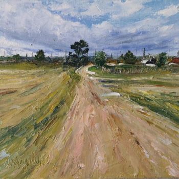 Картина под названием "Дорога до шоссе" - Oksana Gordijko, Подлинное произведение искусства, Масло Установлен на картон
