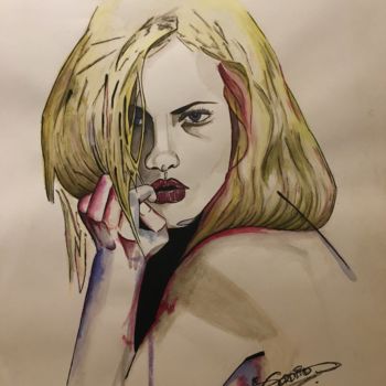 Painting titled "La blonde." by Gordito Kerg, Original Artwork, Watercolor
