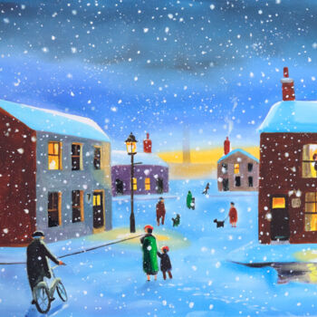 Painting titled "Winter street scene…" by Gordon Bruce, Original Artwork, Oil
