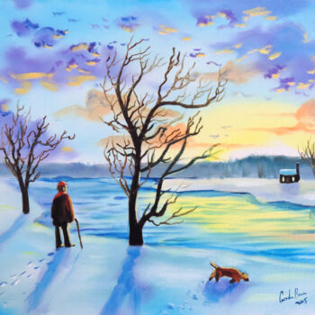 Painting titled "Man and his dog" by Gordon Bruce, Original Artwork, Oil