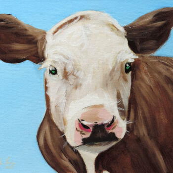 Painting titled "Portrait of a cow" by Gordon Bruce, Original Artwork, Oil