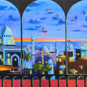 Pittura intitolato "Aladdin's flight" da Gordon Bruce, Opera d'arte originale, Olio