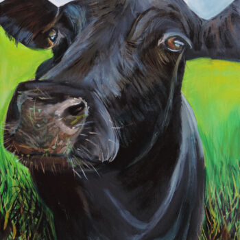 Painting titled "Black cow" by Gordon Bruce, Original Artwork, Oil