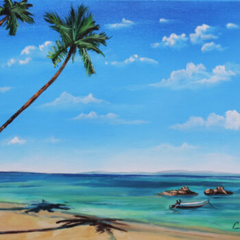 Painting titled "Summer beach" by Gordon Bruce, Original Artwork, Oil