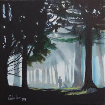 Painting titled "woodland walk man a…" by Gordon Bruce, Original Artwork, Oil