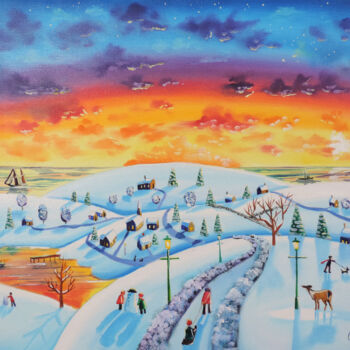 Peinture intitulée "Winter town" par Gordon Bruce, Œuvre d'art originale, Huile