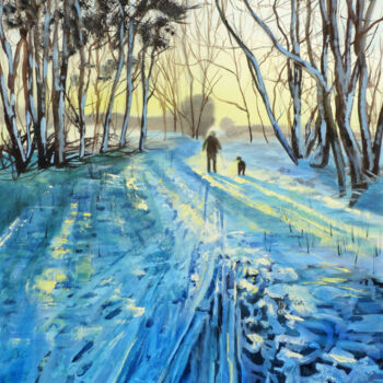 Painting titled "Winter woodland walk" by Gordon Bruce, Original Artwork, Oil