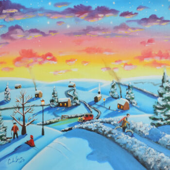 Malerei mit dem Titel "Winter town II" von Gordon Bruce, Original-Kunstwerk, Öl