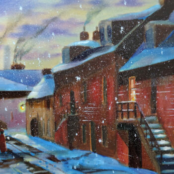 Pintura intitulada "Old street in winter" por Gordon Bruce, Obras de arte originais, Óleo
