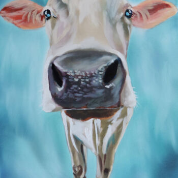 Malerei mit dem Titel "Close up cow face" von Gordon Bruce, Original-Kunstwerk, Öl