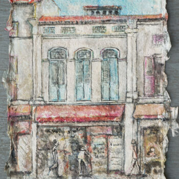 Pintura intitulada "Temple street, Chin…" por Gordonartist1, Obras de arte originais, Acrílico