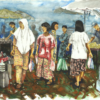 Pittura intitolato "Pasar Malam" da Gordonartist1, Opera d'arte originale, Acrilico