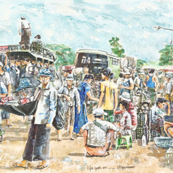 Painting titled "Life goes on… Myanm…" by Gordonartist1, Original Artwork, Acrylic
