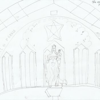 Desenho intitulada "L'Eglise Notre Dame…" por Goré Gbaka Goli, Obras de arte originais, Lápis