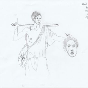 Dibujo titulada "David et Goliath" por Goré Gbaka Goli, Obra de arte original, Lápiz